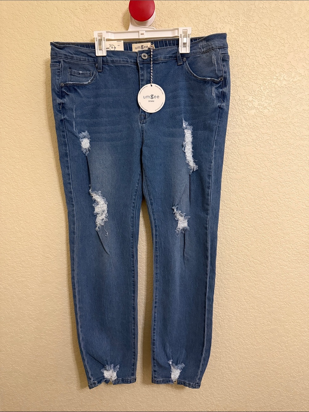 NWT Umgee Denim Distressed Skinny Jeans Size 9 Medium Wash Stretch Boutique